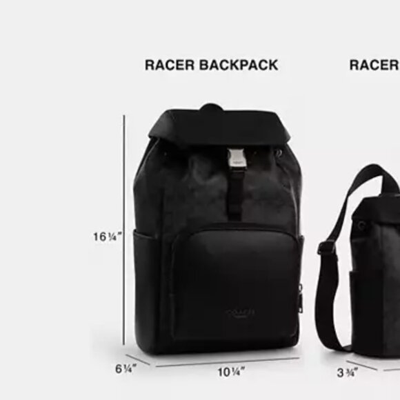 COACH CY775 Racer Backpack Blocked Signature Canvas Leather Walnut Chalk - Picture 13 of 13